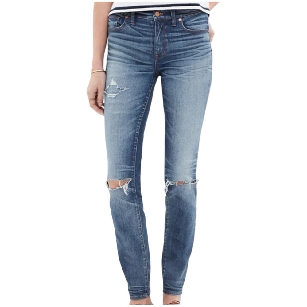 Madewell Distressed high riser Skinny Blue Jeans